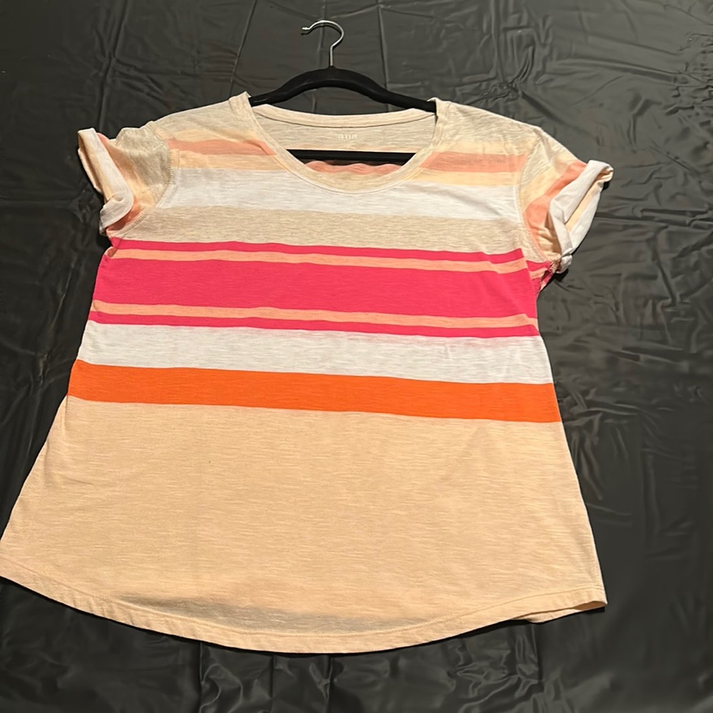short sleeved striped blush, orange, hot pink and white